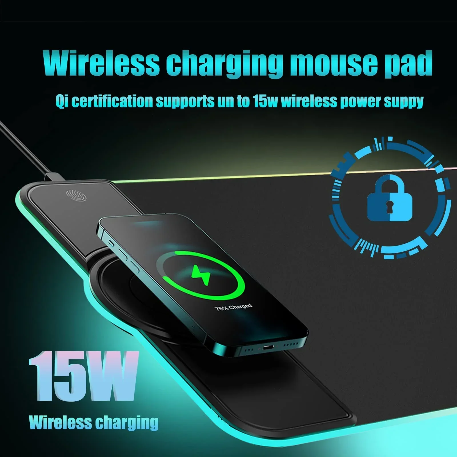 New RGB Gaming Mouse Pad 15W Fast Wireless Charging for Home with Foldable Phone Stand Design Soft and Anti-Slip Mouse Mat