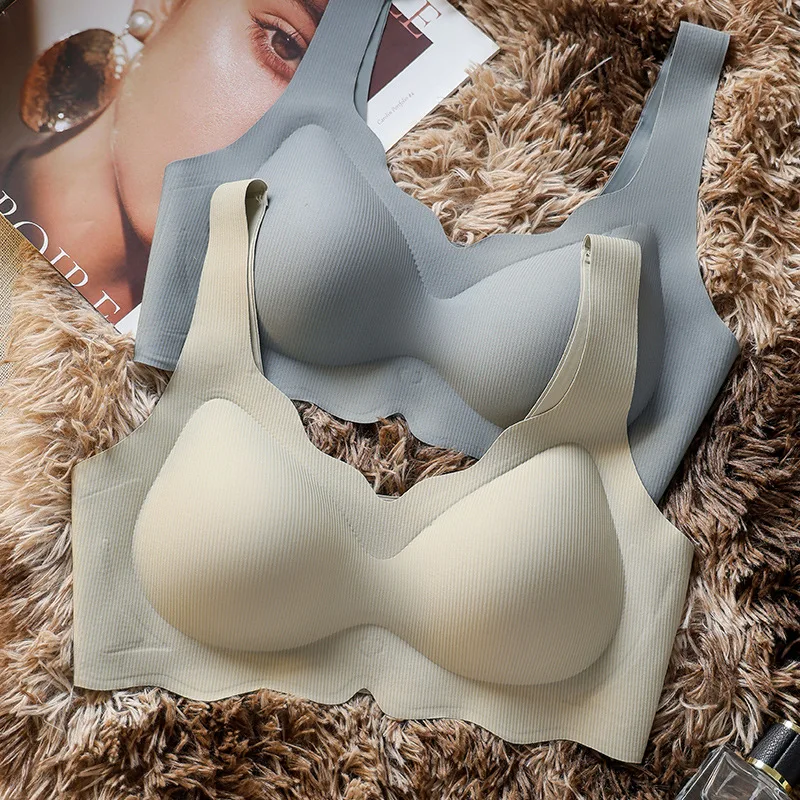 

Women's Underwear Small Breasts Gathered Vest Style Lingerie No Steel Ring Thin Cup Bra Seamless Breathable Brassiere New