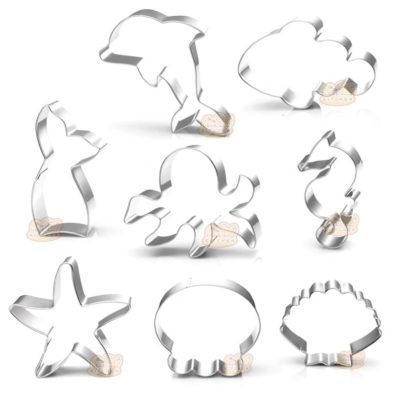 Cortadores de Galletas con Forma de Animales Marinos: Concha, Estrella de Mar, Caballito de Mar, Delfín, Herramientas para Fondant K010