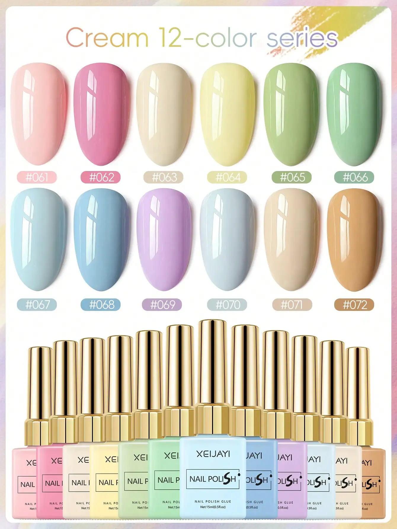 XEIJAYI Juego de esmaltes de uñas en gel serie crema de 12 piezas, kit de gel transparente nude a Mocha con acabado brillante, manicura DIY de calidad de salón