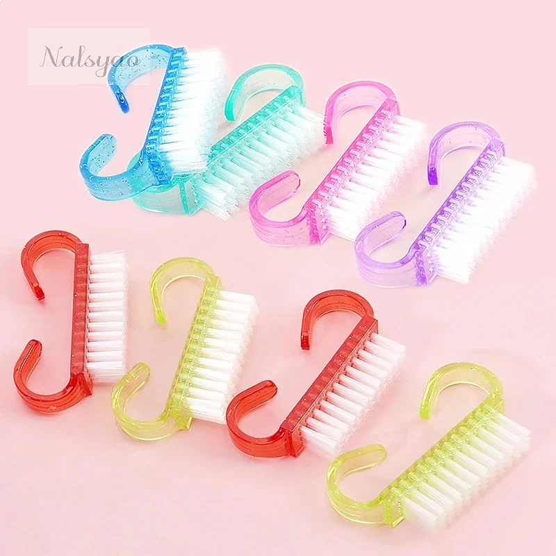 CNKESS 10Pcs Nail Brush Color Transparent Plastic Clean Brush Remove Dust Acrylic Powder Manicure Pedicure Tools