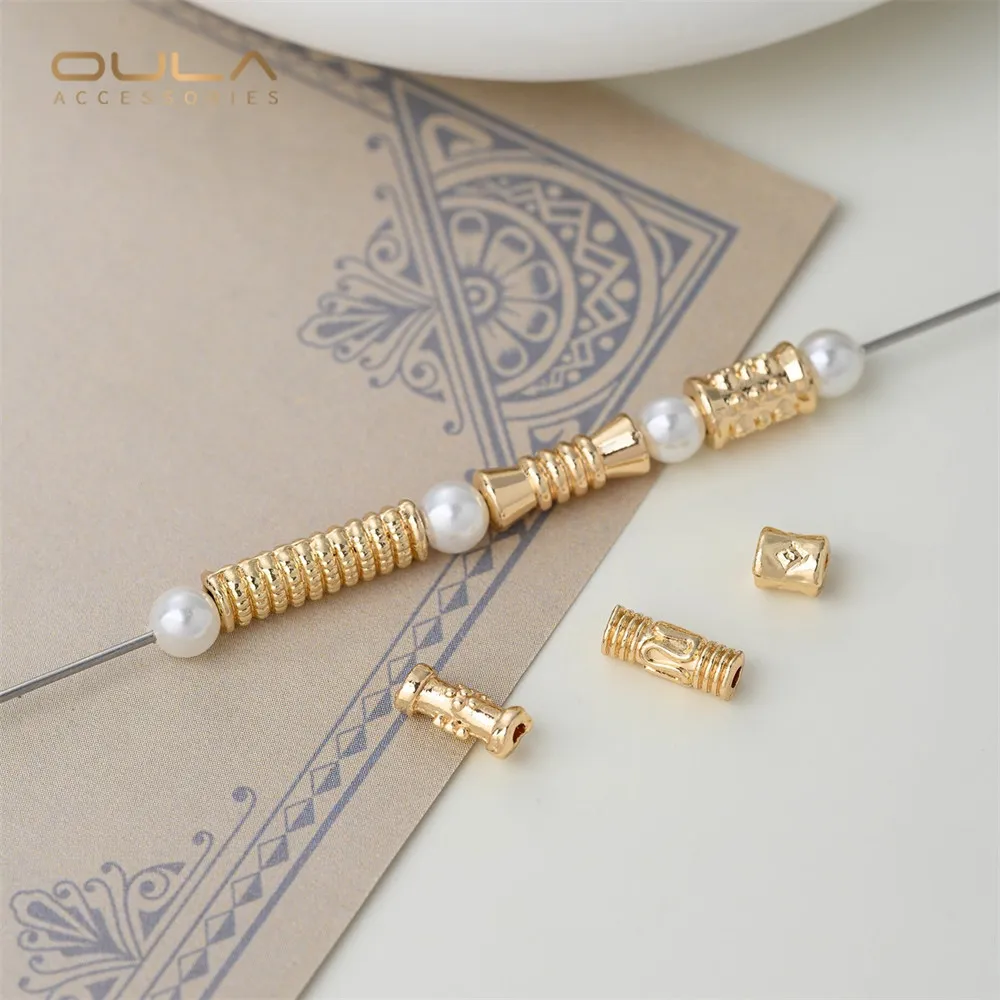 14K Gold-plated Bucket Beads, Tube Beads, Long Small Waist Beads, Hand-strung Beads, Diy Bracelet, Necklace Accessory Materials