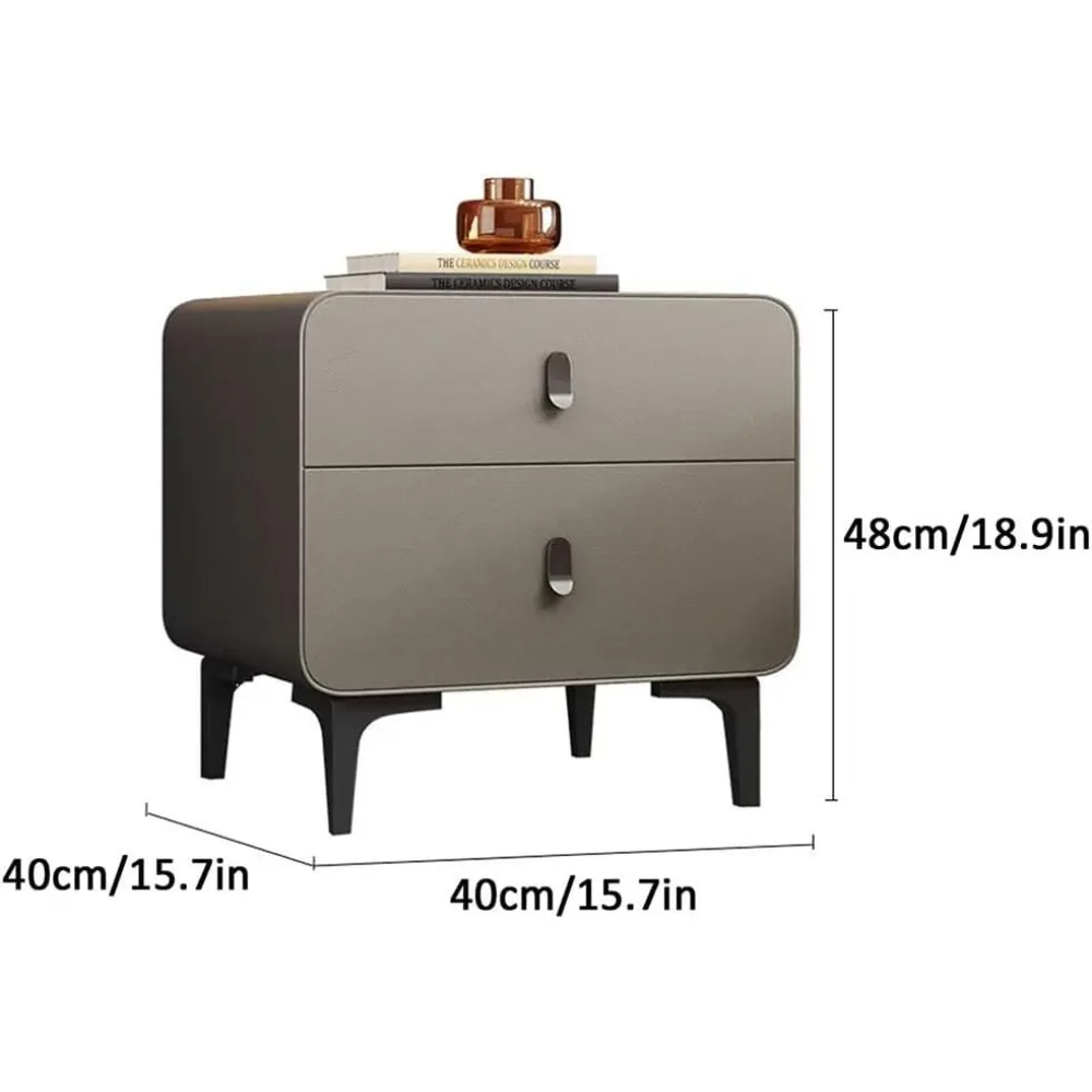 Comodino moderno Mid-Century a 2 cassetti in legno massello con finitura PU, cassetti silenziosi e spazio compatto
