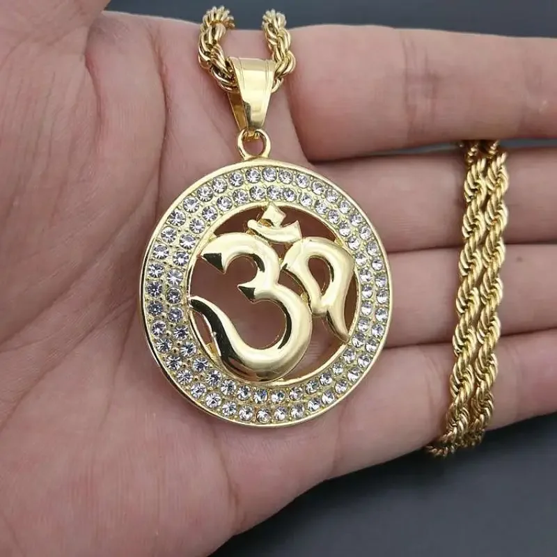 Fashion Classic Hindu Gold Plated Symbol Rune Amulet Pendant Necklace Men Women Religion Prayer Jewelry Gifts