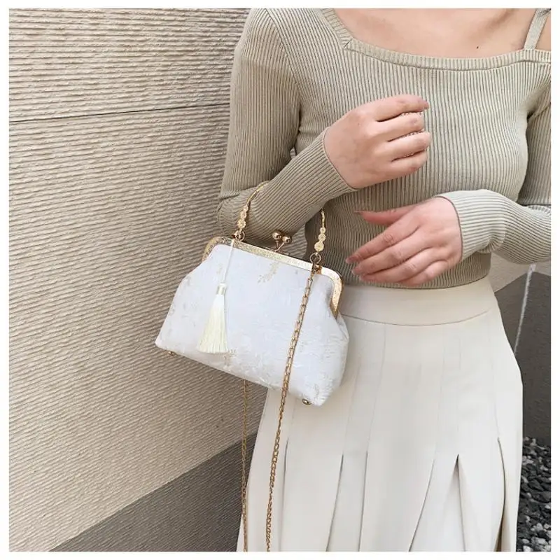 Vintage Embroidery Fringe Handbags Designer Women Evening Clutch Bag Luxury Clip Crossbody Shoulder Bag Purses Fashion Satchel