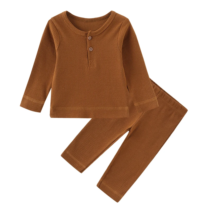 Kiddiezoom Autumn Winter Solid Long Sleeve Newborn Boy Girl Top+Pants Soft Baby Clothing Sets