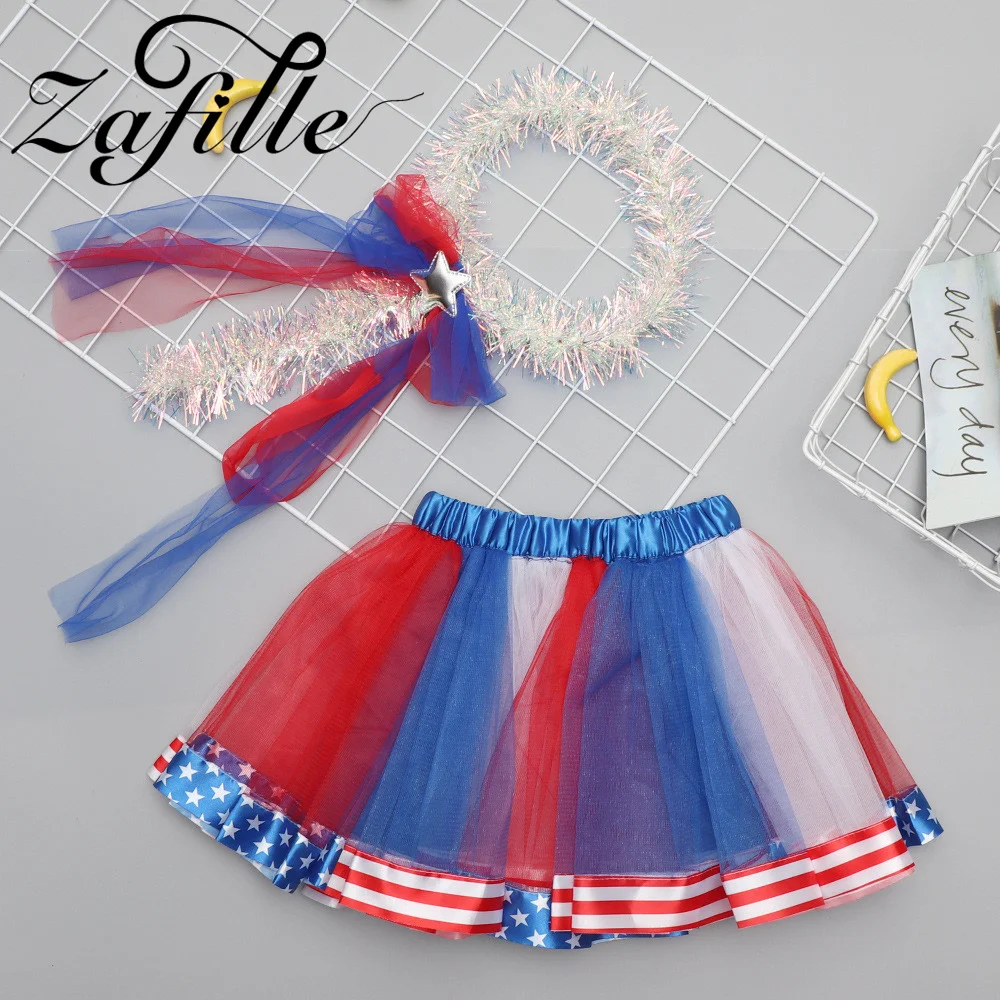 ZAFILLE Cosplay Skirts Girls Party Costume Kids Toddler Half Body Mesh Dress 4th For July Outfits 2-10Y Children Girls Clothing