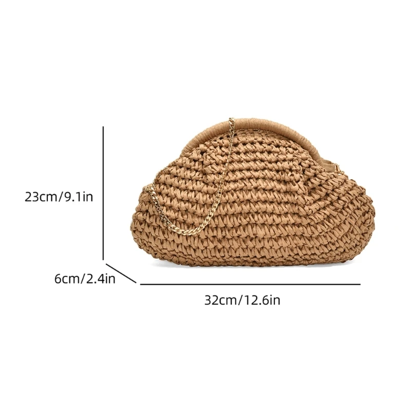Trendy Straw Dumpling Clutch Beach Woven Handbag Casual Evening Purse Women's Crossbody Shoulder Bag With Ample Space