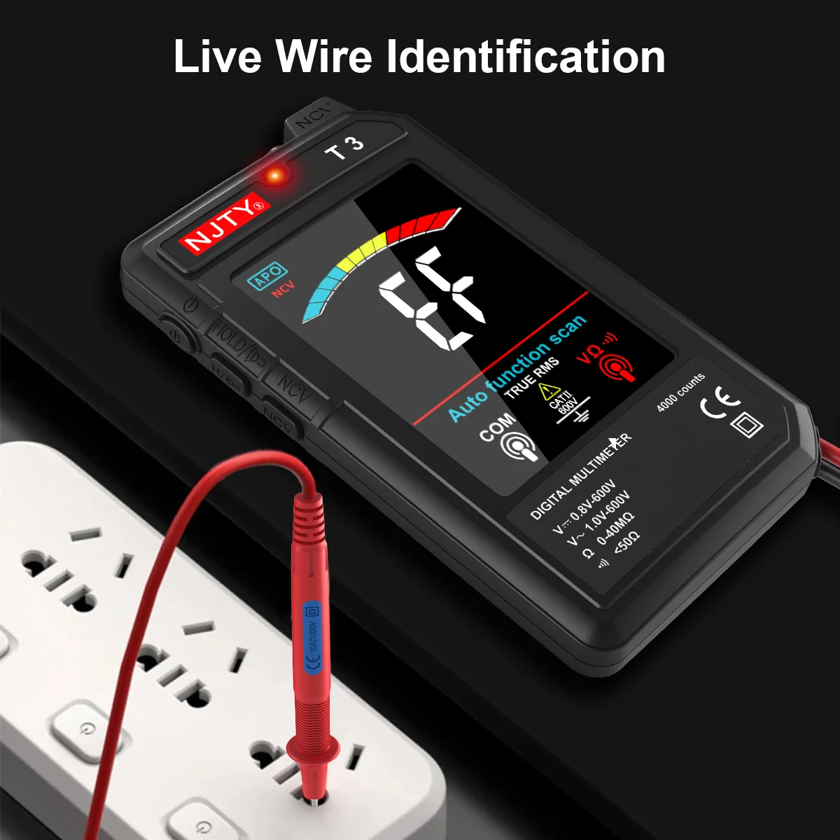 NJTY T3 MINI Smart Digital Multimeter Farbbildschirm USB wiederaufladbar 4000 Zählungen automatische Bereichswahl Spannungswiderstand NCV Live Wire – Detail 6