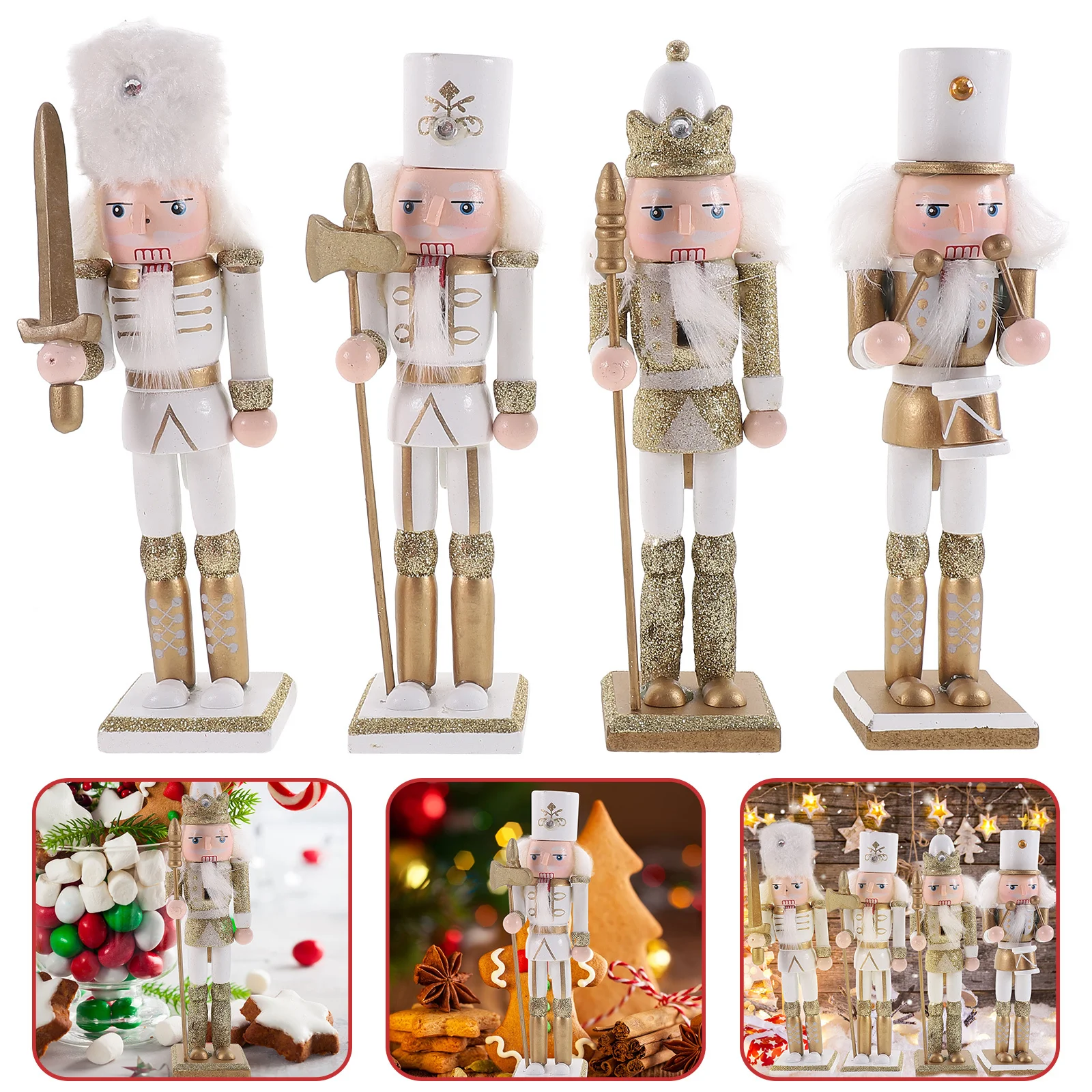 

4Pcs Wood Nutcrackers Decor Festive Desktop Ornament for Christmas Home Hotel Restaurant Decoration Xmas Gift Choice