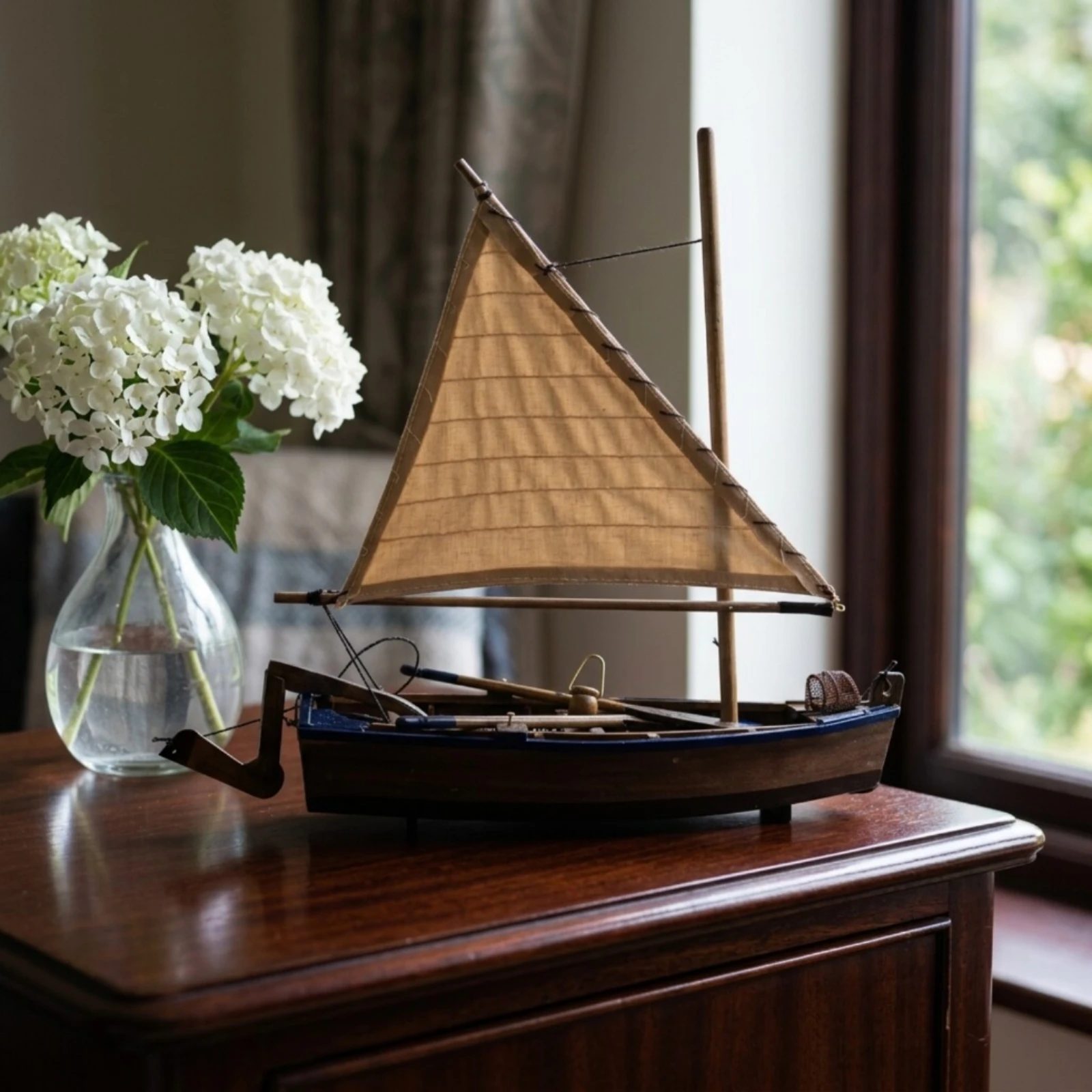 Model Sailboat with Cloth Sails Nautical Wooden Sailboat Sailing Boat Model Ocean-Themed Decoration Marine for Collectors, Desk - view 6