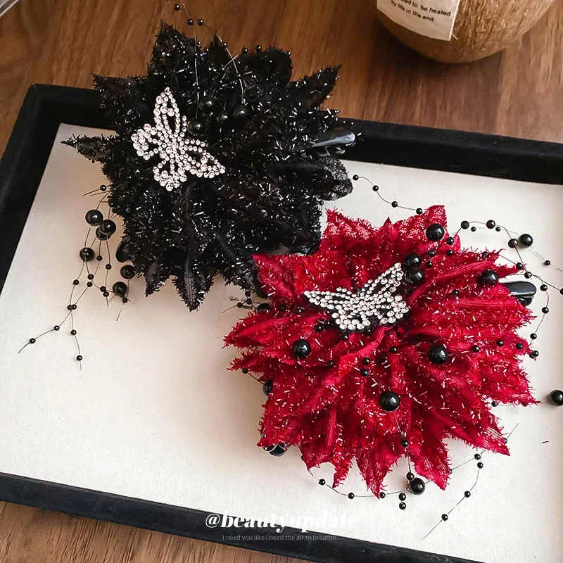 Grampos de garra de cabelo com strass de dupla face, borboleta, flores, temperamento elegante, acessórios de cabelo de alta qualidade para mulheres