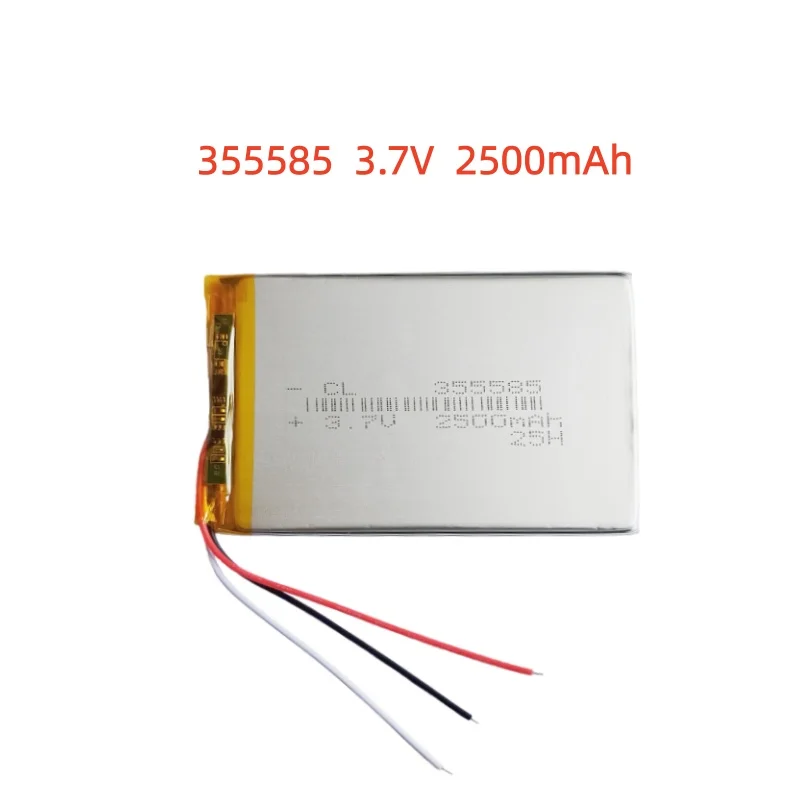

3.7V 2500mAh Li-Polymer Replacement Li Lipo Battery 355585 JST 2Pin 1.0/1.25/1.5/2.0/2.54mm Connector For GPS Camera LED