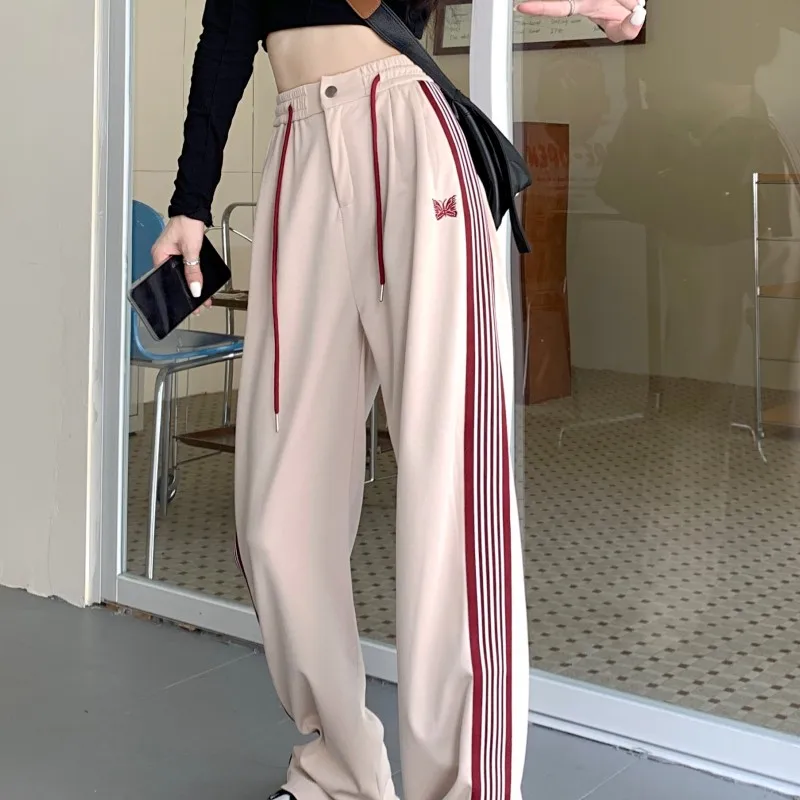 

Women' Apricot Drawstring Sweatpants Fashion High Waist Straight Wide Leg Pants Simplicity Baggy Bind Feet Trouser Ladies Autumn