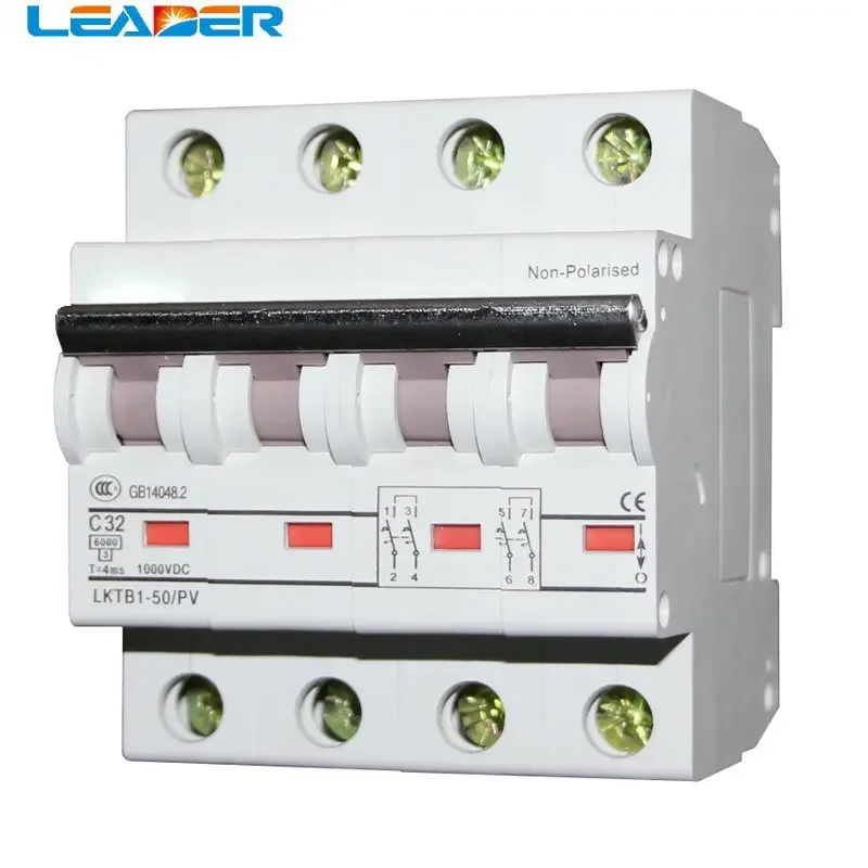 LEADERSOLAT FreeShopping 1Piece/lot 4P 1000V 6～63A DC Circuit Breaker MCB for For Solar Photovoltaic System Din Rail Mount Solar