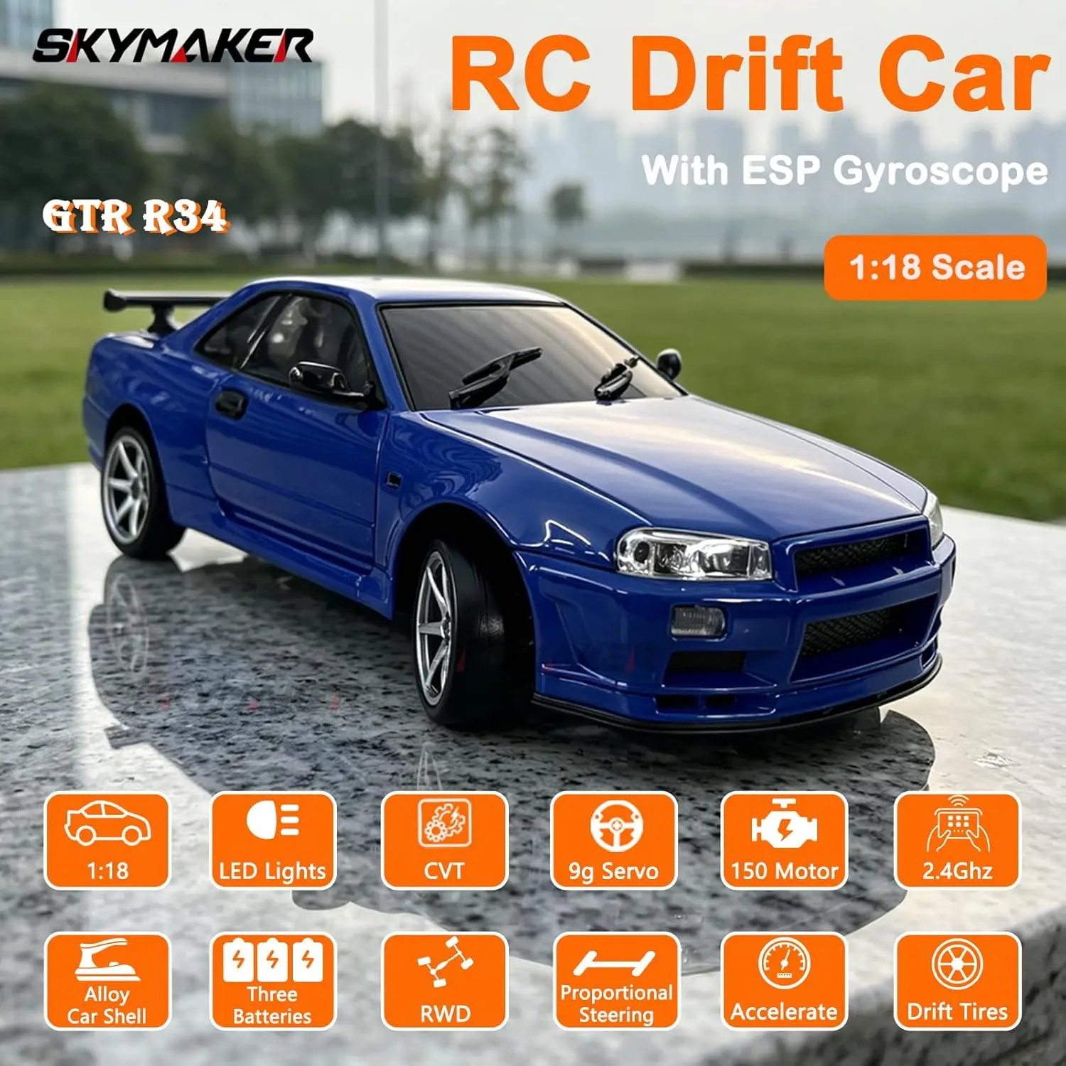 LDRC LD1899 RC Drift Car 1/18 RWD with 3 Batteries (Blue)