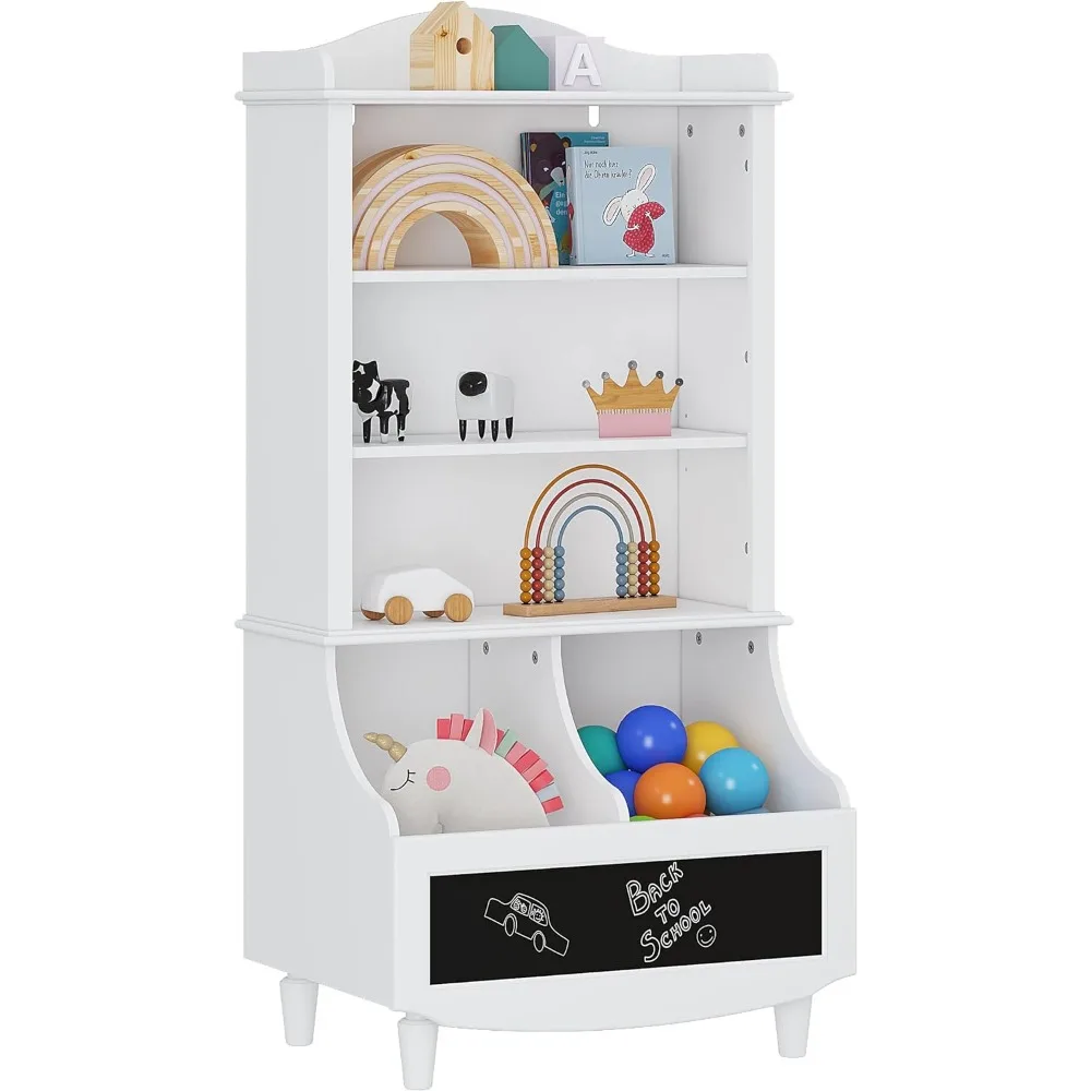 

Kids Toy Storage with Bookcase, Kids Bookcase with Blackboard and Cubbies, Open Kids Bookshelf and Toy Organizer Cabinet