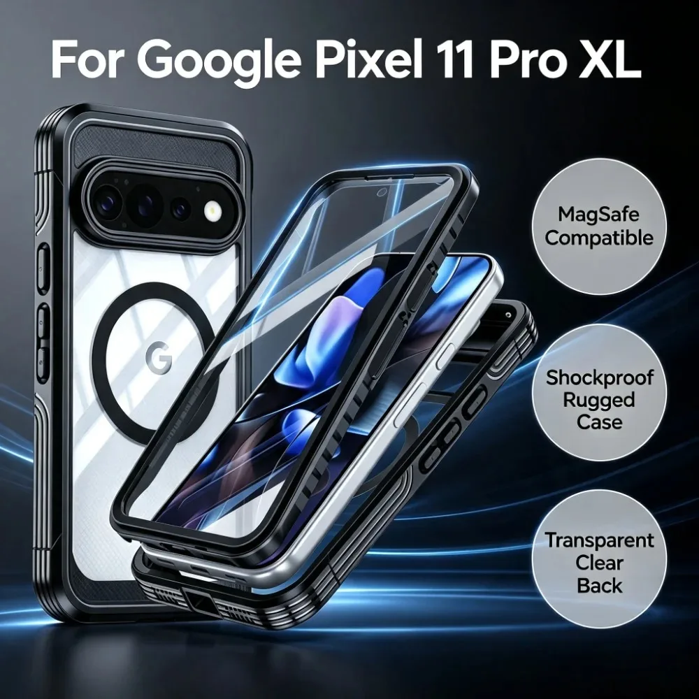 Shockproof Clear Magnetic 360° Full Body Case For Google Pixel 11 Pro XL 9 10 Pro 10A 9A Built-in Screen Protection Front Cover view 2