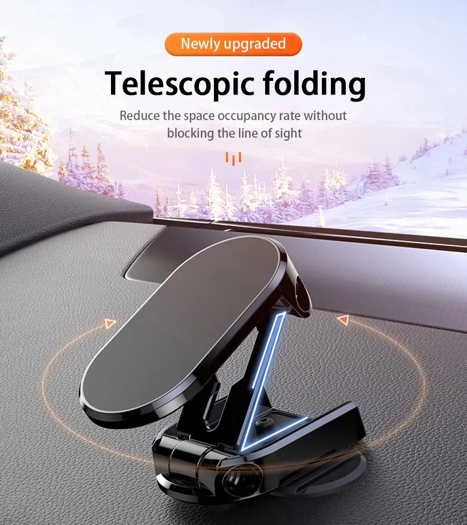 Universal Auto Magnetic Mobile Phone Holder Car Metal Creative Auto Folding Height 360°Adjustable Positioning Rotating Bracket image 4