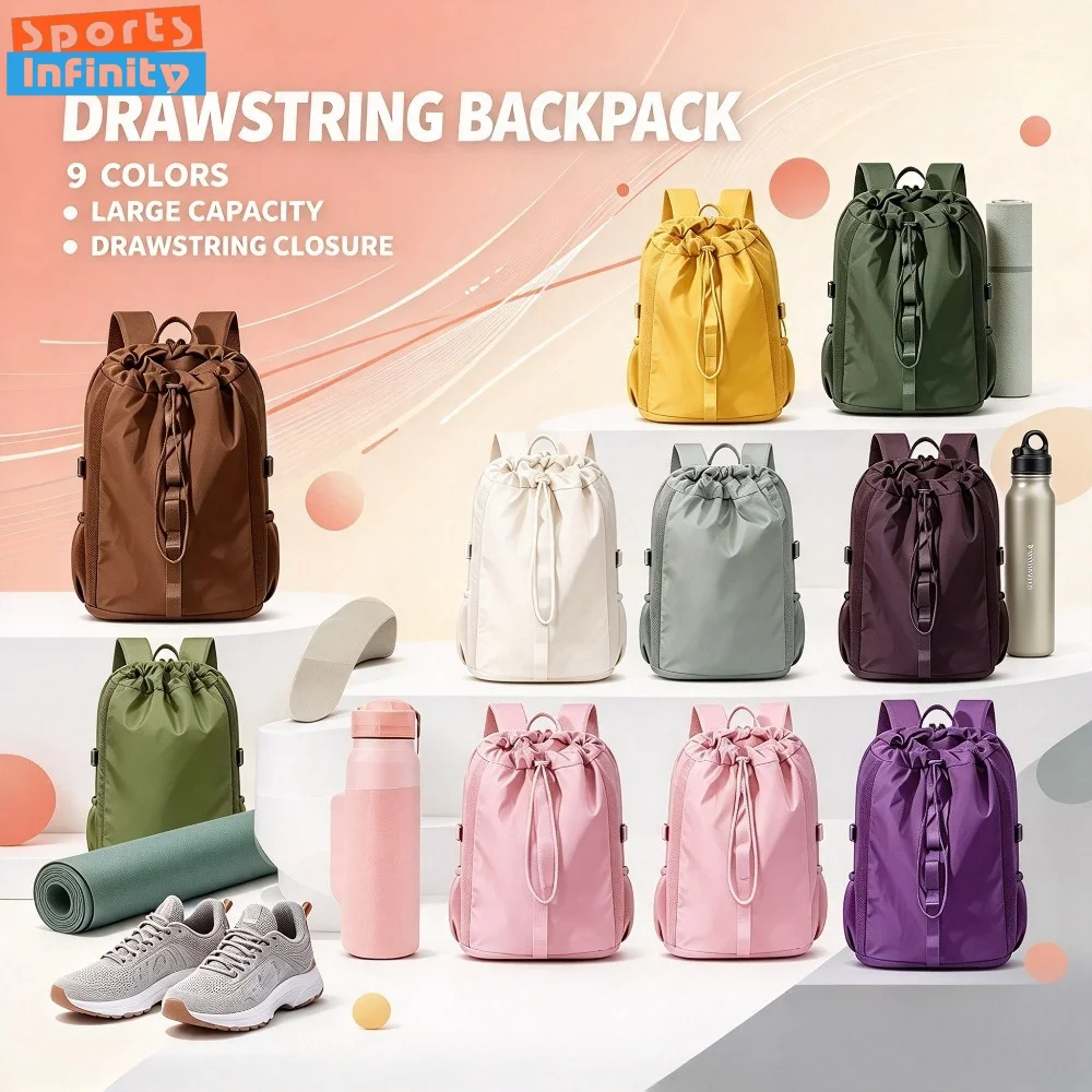 Outdoor Training Fitness Sports Storage Bag Solid Drawstring Backpack Unisex Portable Pack for Hiking Basketball Football Ski