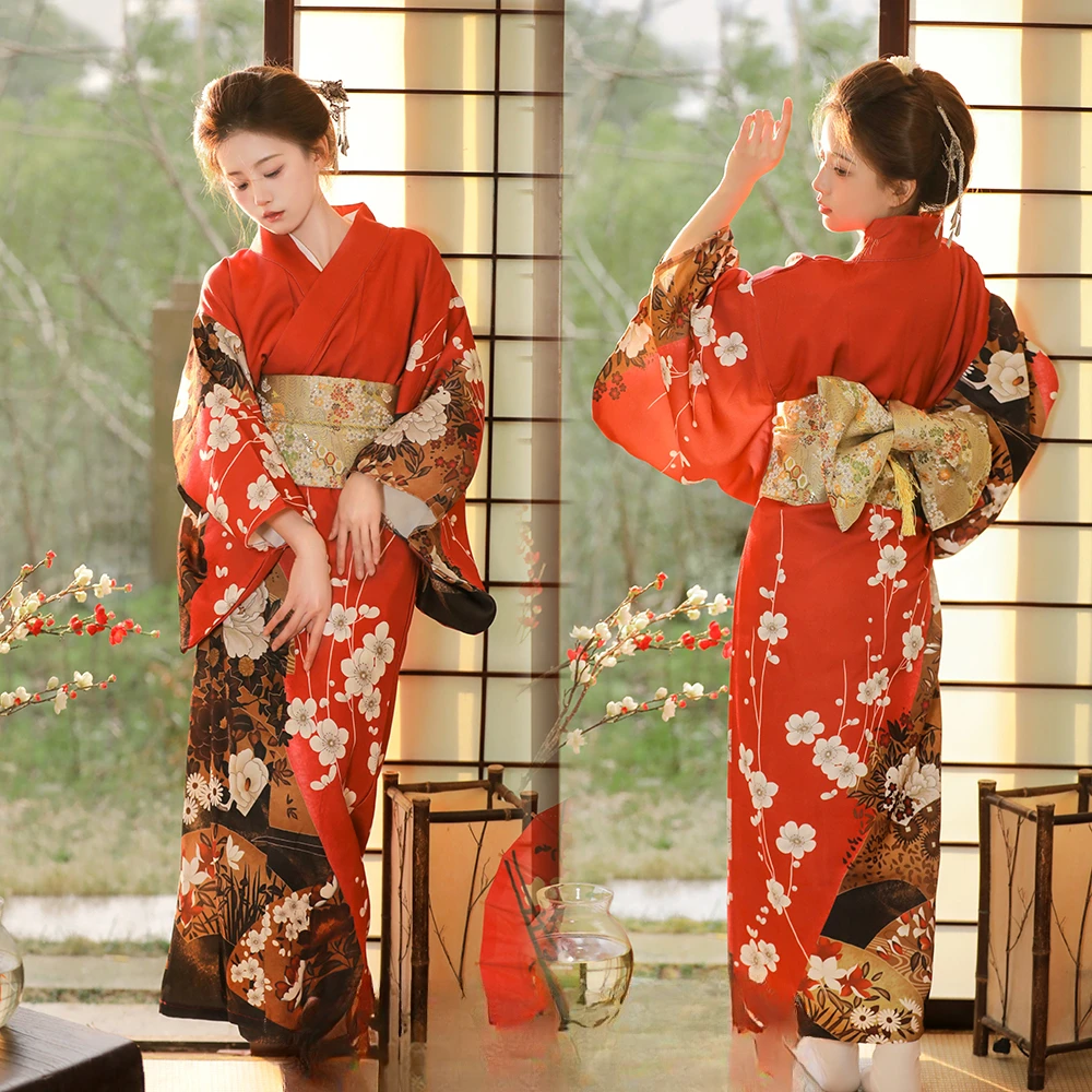 

Red Kimono Women Japanese Traditional Yukata Haori Kimonos Cosplay Gown Female Summer Fashion Photography Clothes Formal Dress