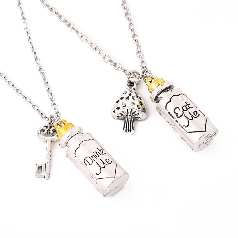 Alice in Wonderland Magic Medicine Bottle Pendant Necklace Eat Me Couple Necklace Kawaii Choker for Gifts