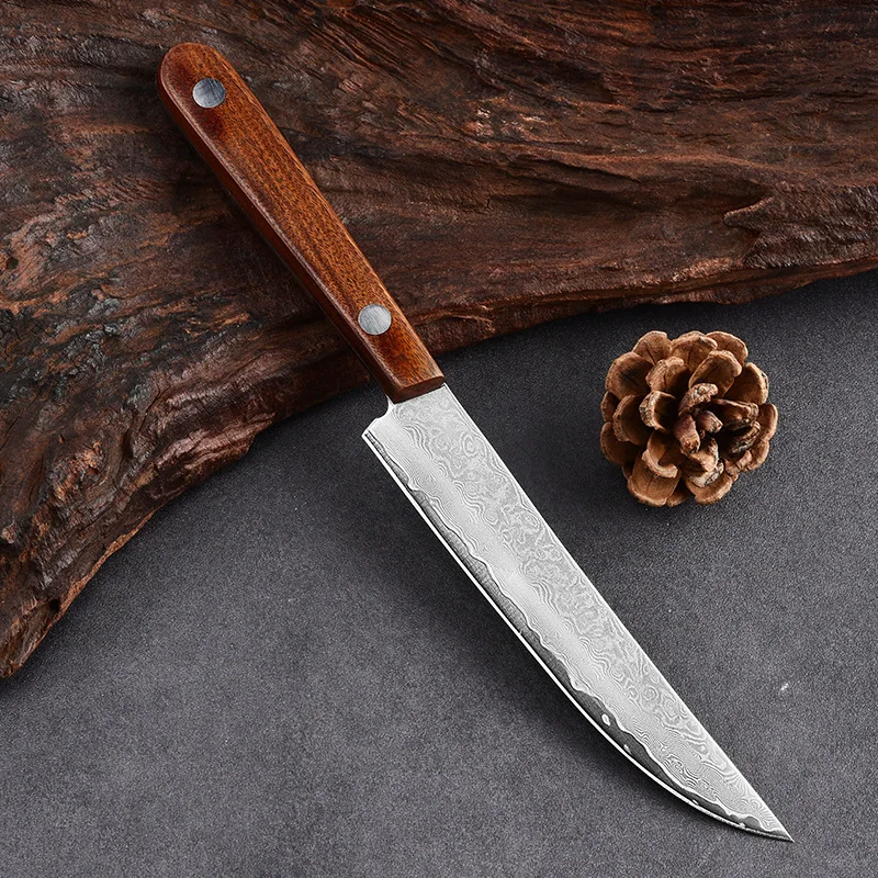 67-ply Forged Damascus Steel Steak Set Blade Sharp Peeling Fruit Knife  Smooth Solid WoodHandhandle Boning Knife 2/4/6 Piece Set