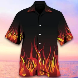 Flame 3D Printed High Quality Men Shirt Man/Women Casual Fashion Short Sleeves Shirts Button Lapel Tops Oversized Unisex Clothes