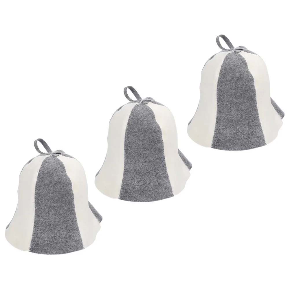 

3 pcs Felt Sauna Hats Grey White 6 Panels Bathing Spa Hat for Women Men Thick Breathable Shower Caps Bath Hats Sauna Accessories