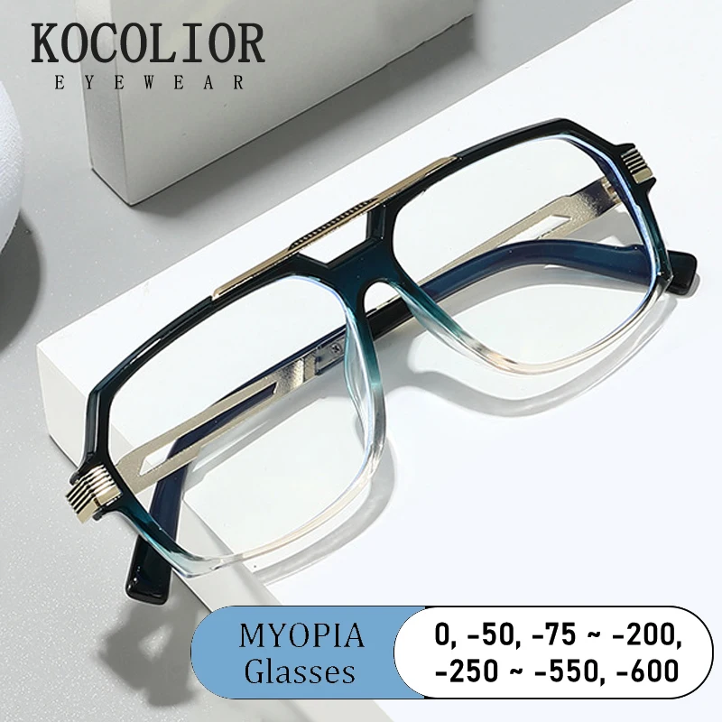 

New Luxury Brand Design Pilot Double Beam Oversized Frame Myopia Glasses Prescription Nearsight Anti Blue Light Men Short Sight