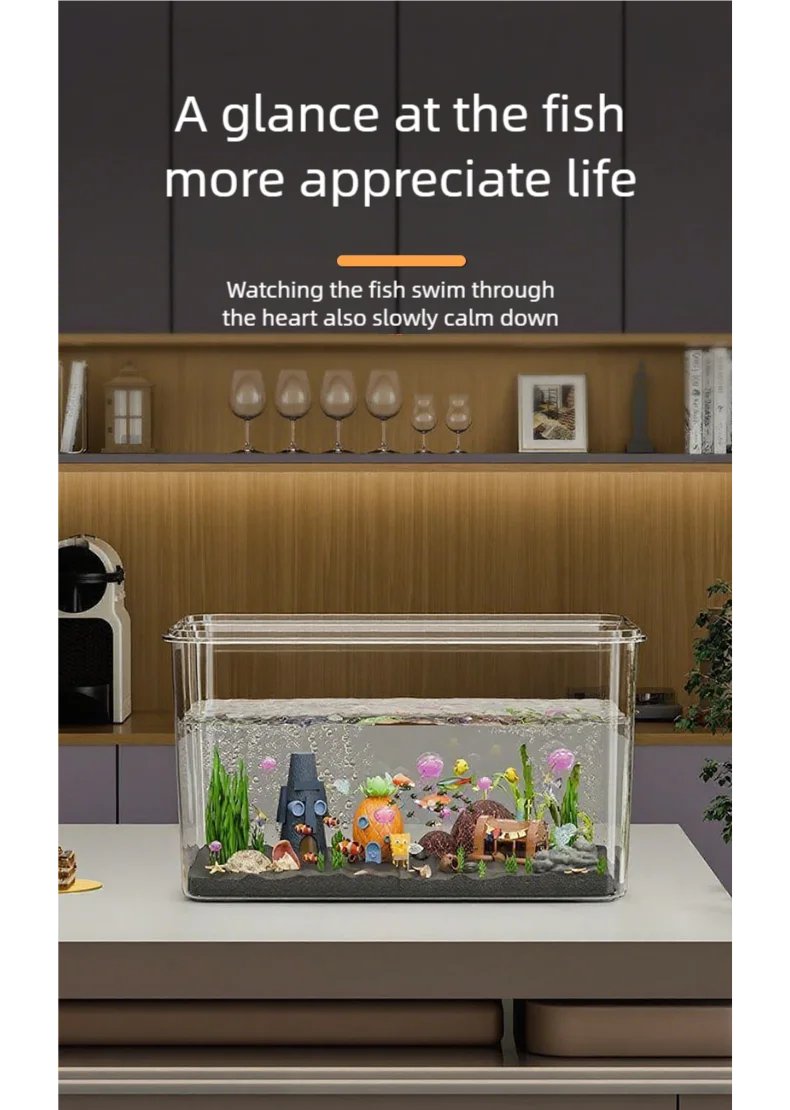 360 ° Panorama-Desktop-Aquarium Mini-Aquarium aus Klarglas Ökologische Landschafts-Dekoration für Zuhause Wasserlebensbox für Goldfische – Detail 2