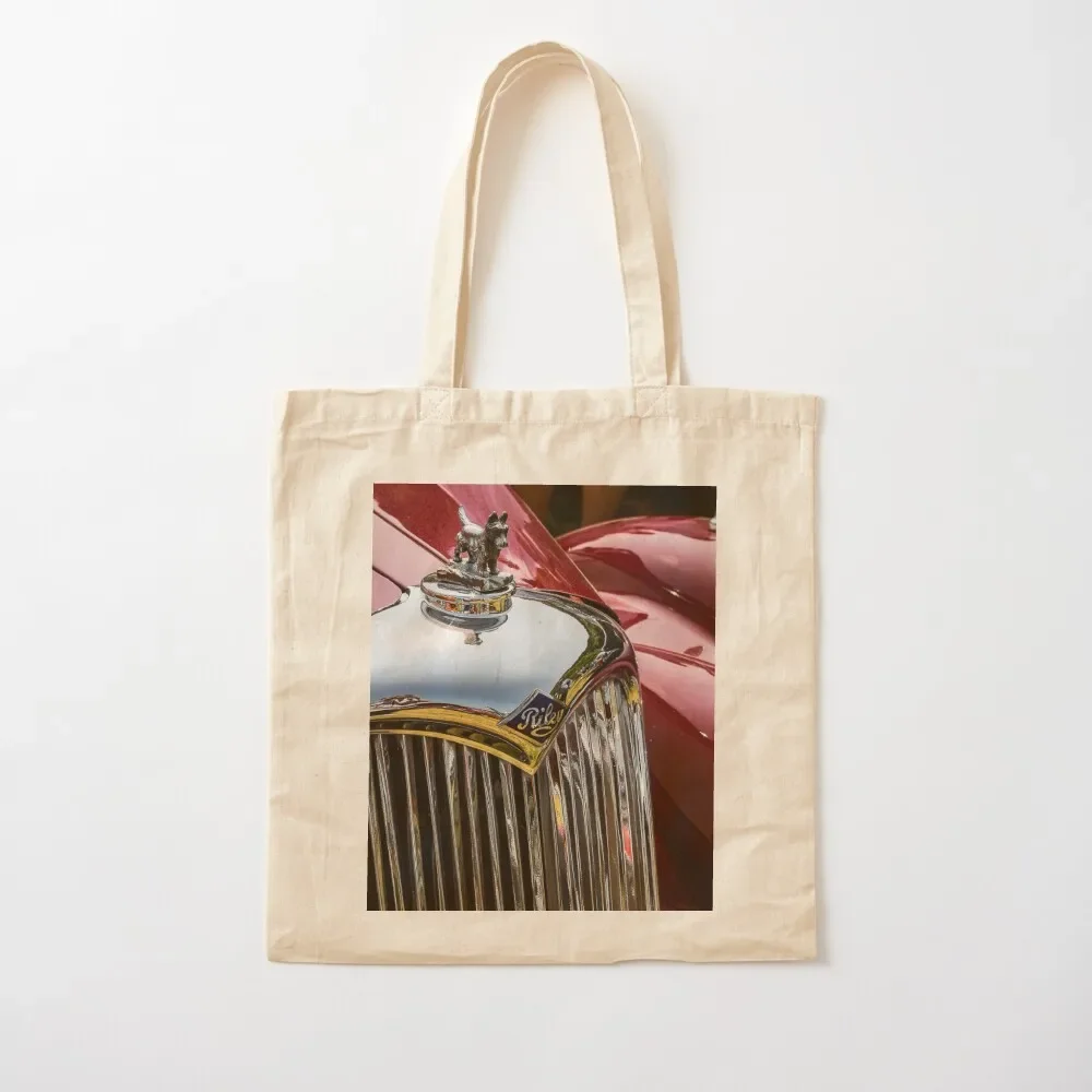 The front of a red vintage Riley on display at a car show Tote Bag Reusable bags shopping bags foldable