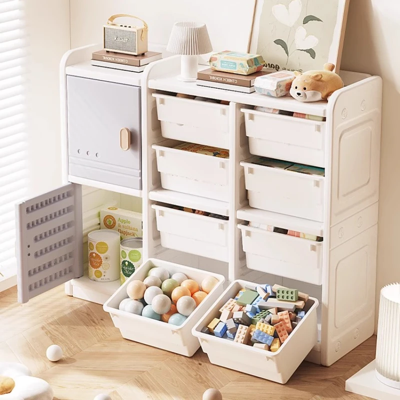 

Kids Toy Storage Organizer with Sorting Bins Child-Safe Playroom Cabinet for Baby Clothes & Books Nursery Shelf Unit