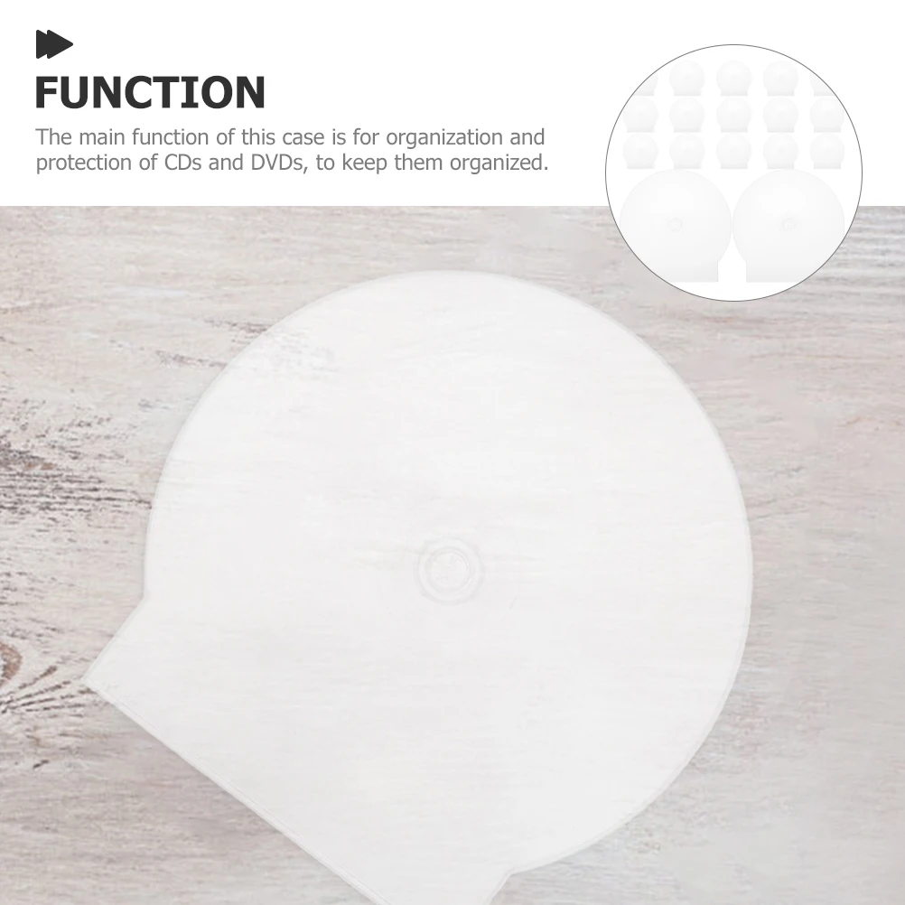 

50 Pcs CD Box Transparent White Thick DVD Case Storage Half Round Clear Plastic ganizer Dust Resistant Space Saving for Discs