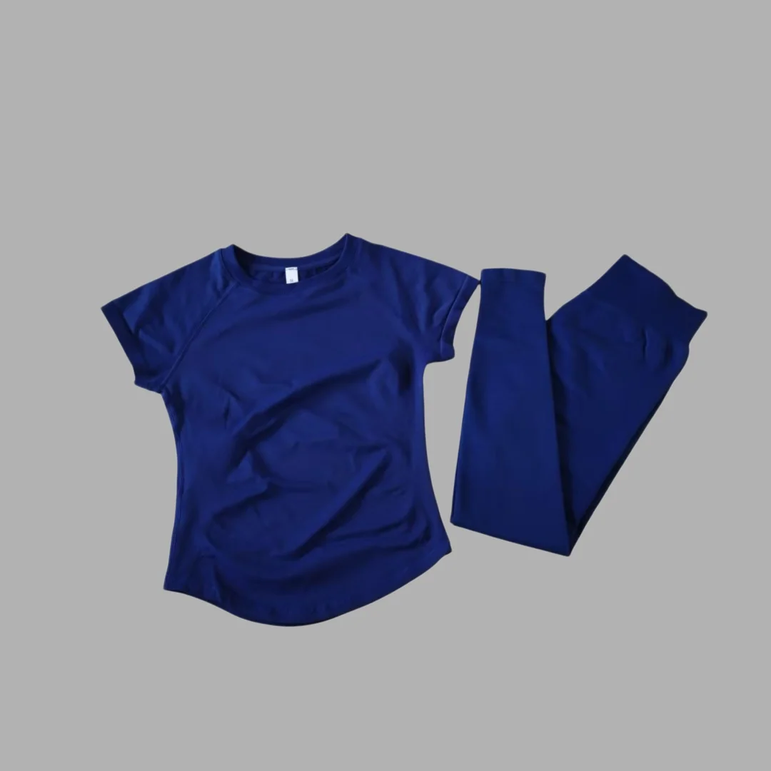 

Women's two-piece D F set solid color summer casual short-sleeve T-shirt and long pants soft breathable sports suit for daily we
