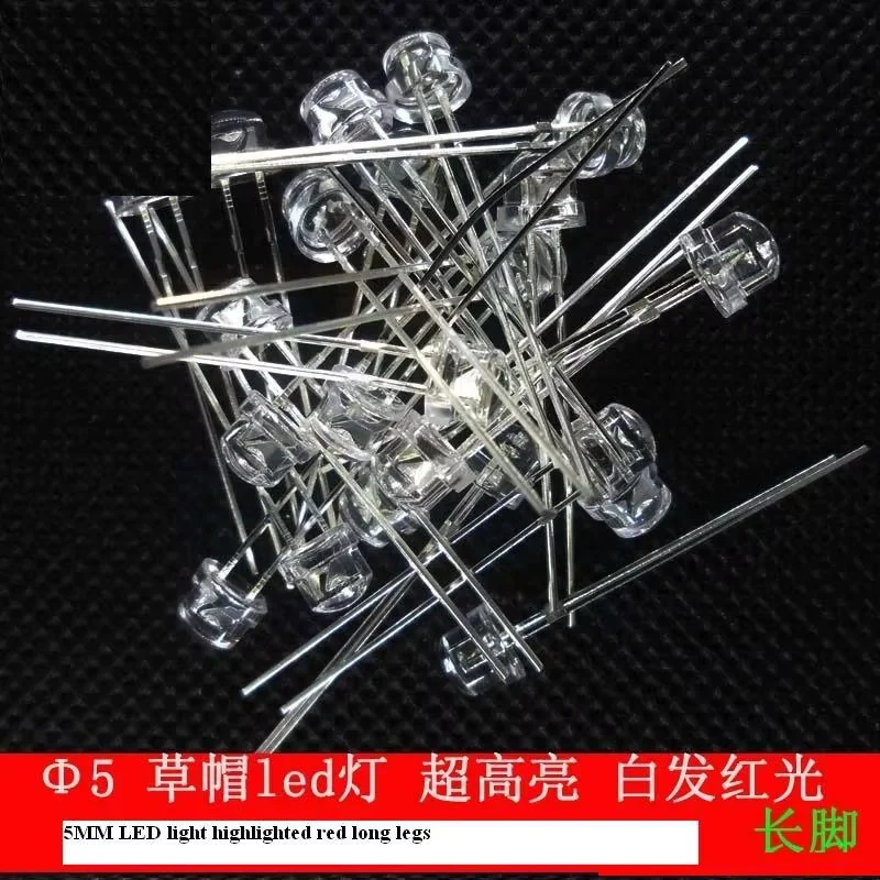 

1000pcs/lot 5MM LED light highlighted red hat red straw hat astigmatism LED light-emitting diode long legs