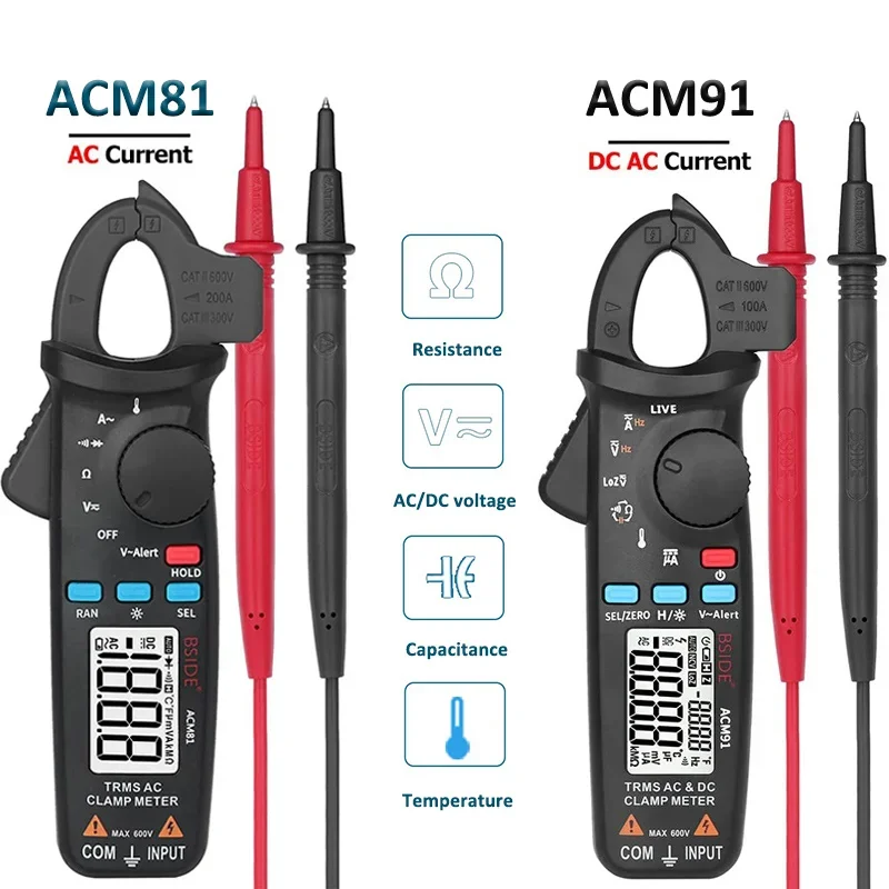 Digital Clamp Meter 1mA Accuracy Ammeter Pliers True RMS DC AC Current Multimeter Car Repair Electrical Temp Capacitor Tester