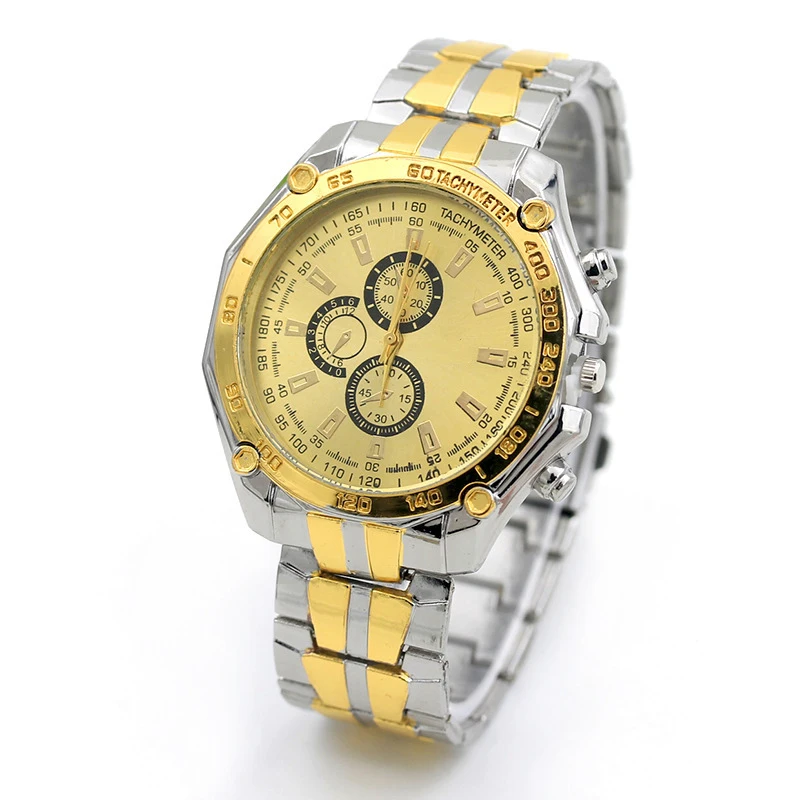 MAYZHISU, reloj de cuarzo informal para hombre, 3 ojos, luz decorativa, relojes de lujo para hombre, vestido de acero inoxidable, reloj de pulsera de cuarzo, reloj masculino