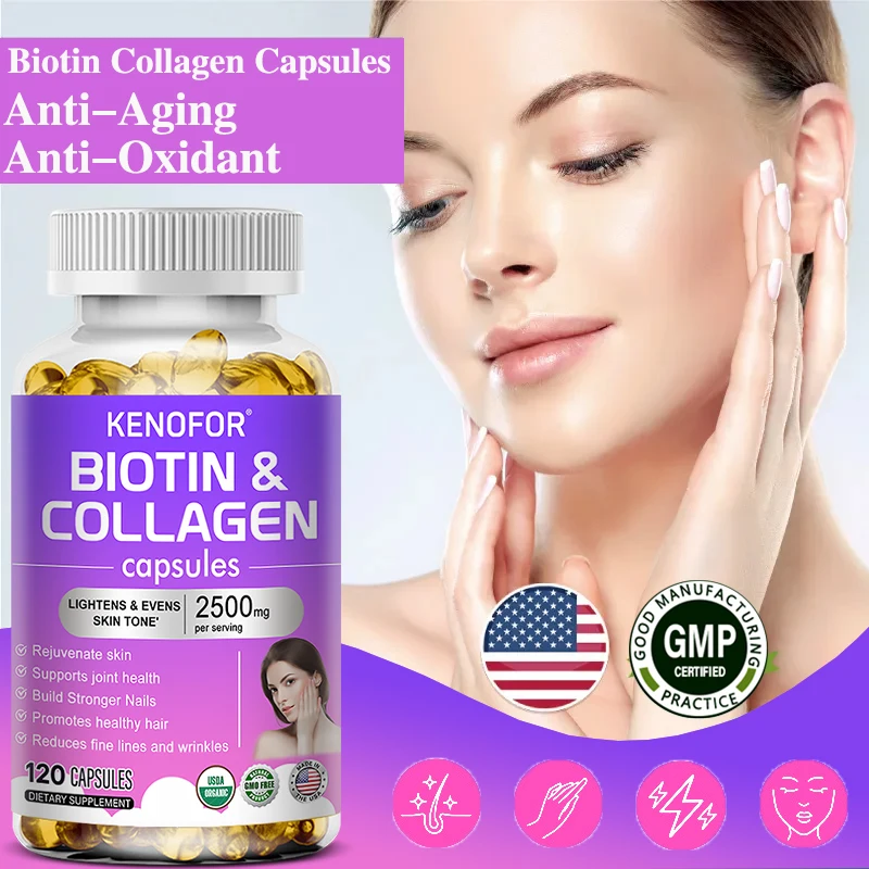 Biotin Hydrolyzed Collagen Capsules for Healthy Hair, Skin and Nails, Improves Dry Hair, Moisturizes Skin, Joint Health