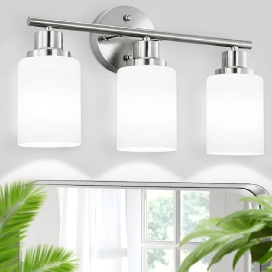 

3-Light Bathroom Light Fixtures Vanity Lights for Mirror with Textured Milky White Glass Shade Modern Kitchen Light Fixtures Wa