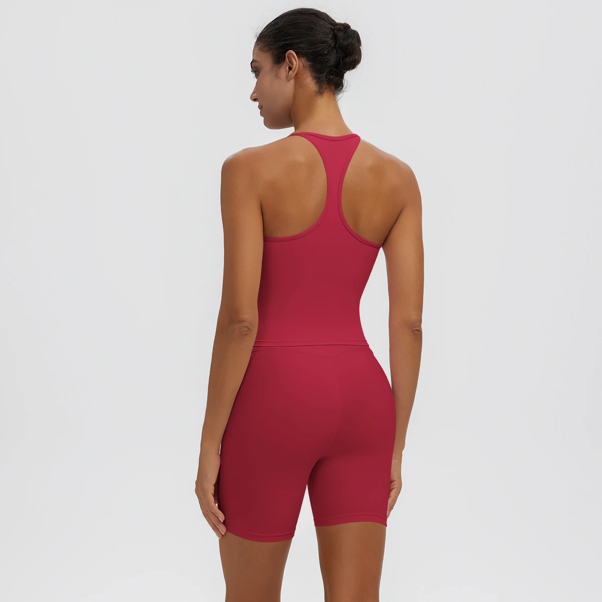 Rooftrellen 2-teiliges sexy einfarbiges Yoga-Set für Frauen, mit schönem Rücken und I-förmiger Weste, Fitness-Lauf-Yoga-Shorts-Set für Damen – Detail 38