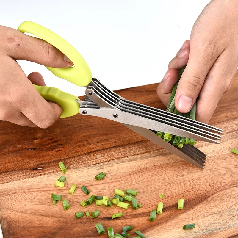 3 / 5 camada multifuncional salada vegetal cortar tesoura de cebolinha de aço inoxidável cortador de cozinha tesouras acessórios