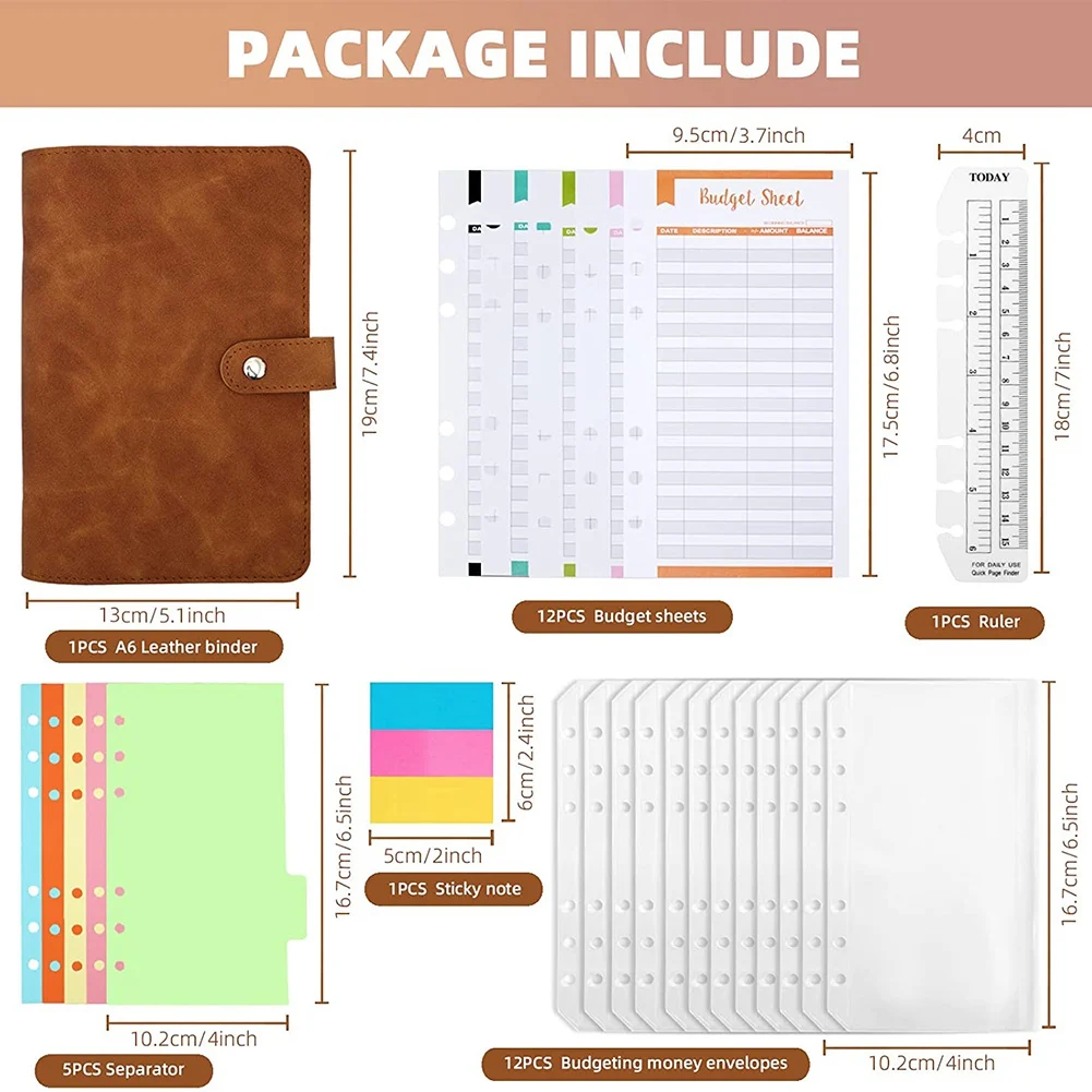 28 Pieces A6 Ring Binder Notebook, Budget Planner, 6 Holes Budget Binder With Binder Pockets, Budget Sheets