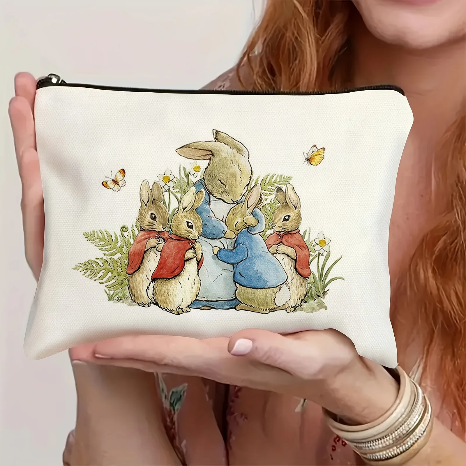 Un joli sac de maquillage lapin-sac à fermeture éclair multifonctionnel mignon pour femmes, sac de rangement de bijoux, petit sac de rangement à fermeture éclair de voyage parfait