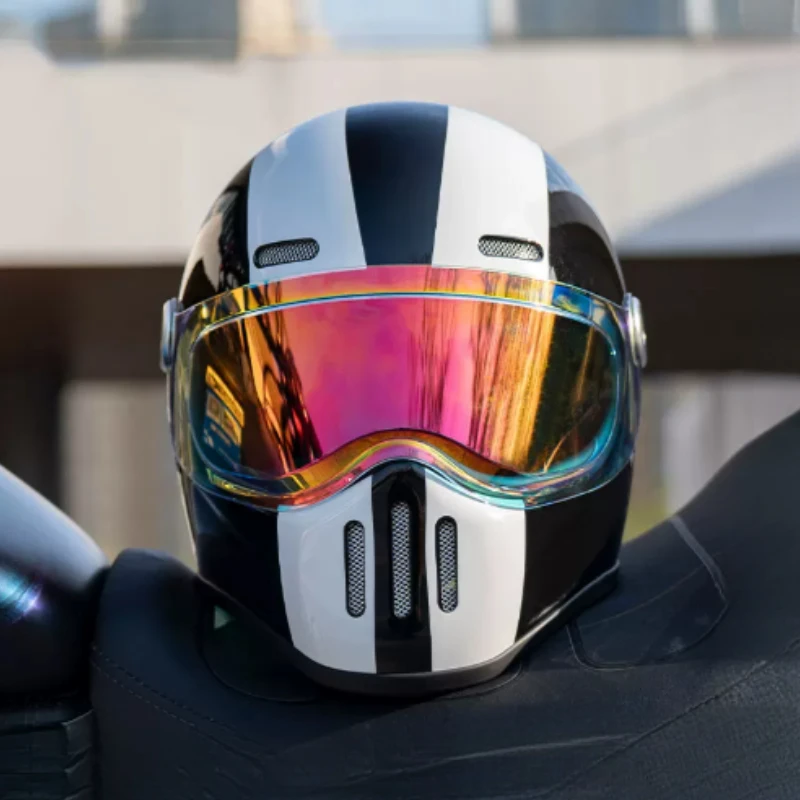 Detachable Lenes Black White Lines Motorbike Helmet Removable Anti-Shock Full Face Helmet For Scooter Motorbike