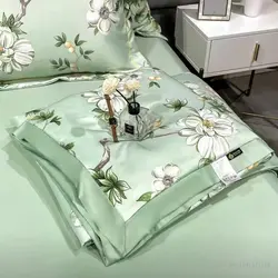 Nordic Style Summer Quilt Silk Bedding Set Water Wash Silk Air Conditioning Summer Bedding Bed Sheets Pillowcases Four Piece Set