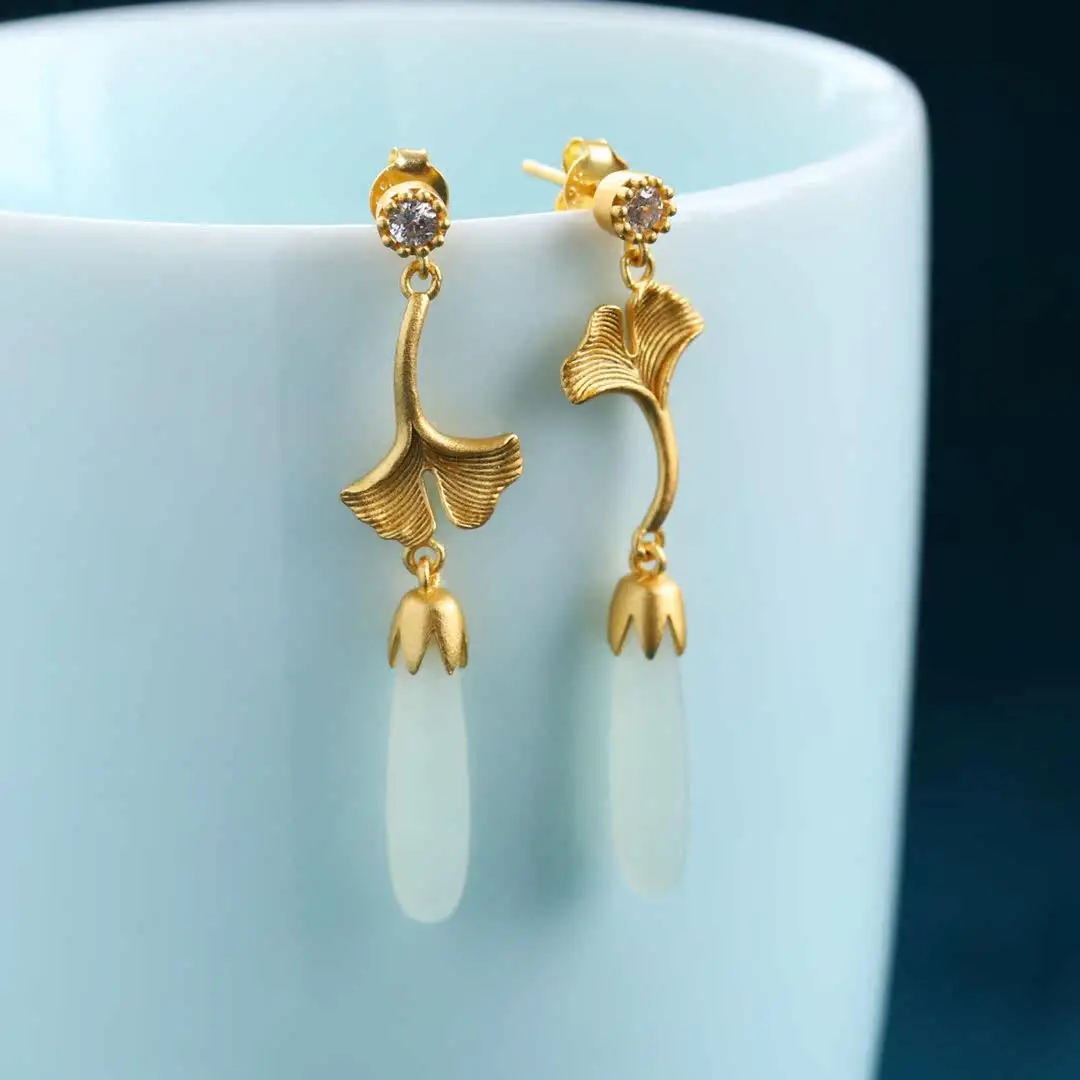 Xinjiang Hetian white jade water drop women's earrings, studs, earlines, earrings, pendants, Hanfu fashion accessories