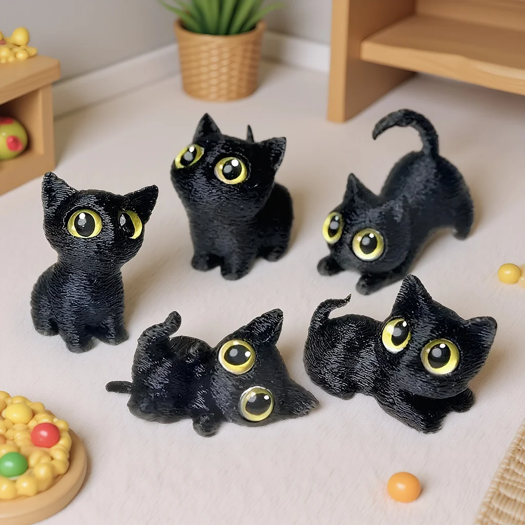 5 Stück niedliche 3D-gedruckte Katzen-Dekor-Figuren, Mini-Katzen-Dekor-Statuen für Zuhause, Wohnzimmer, Desktop, bezaubernde Ornamente und ideales Geschenk – Detail 3