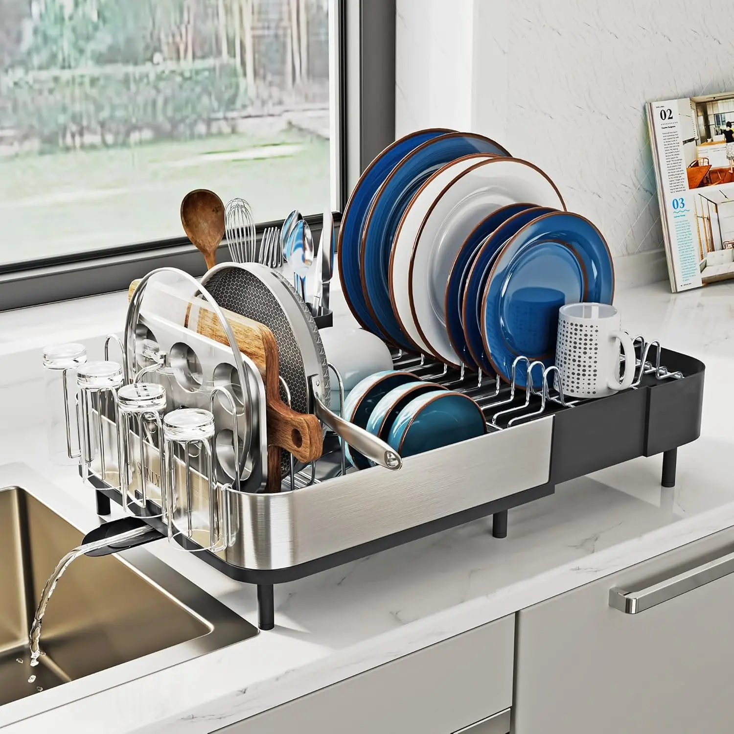 

Expandable Dish Drying Rack, Versatile Brackets for Pots & Pans, Space Saving Kitchen Drying Rack, Dish Racks for Kitchen Cou