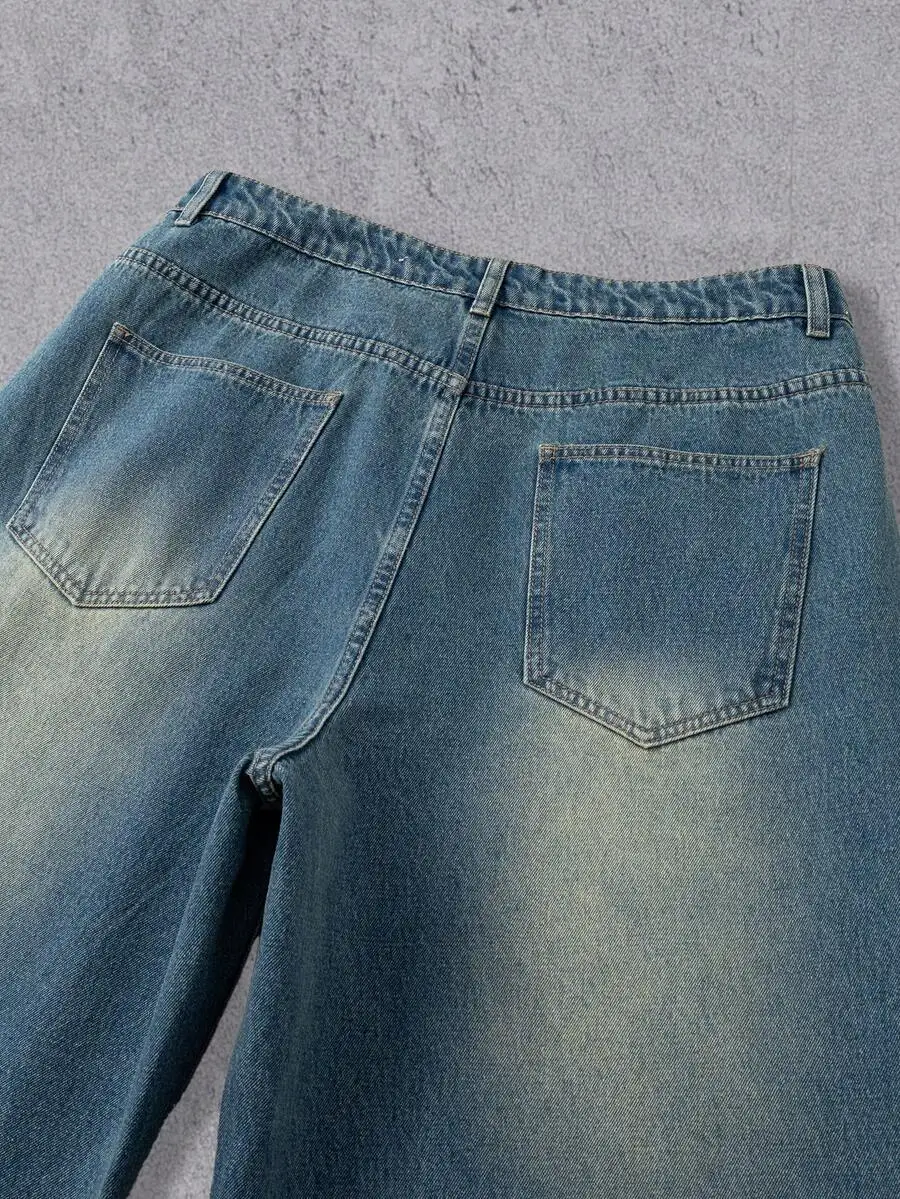 

Distressed Ripped Wide Leg Jeans Casual Loose Fit American Vintage Washed Denim